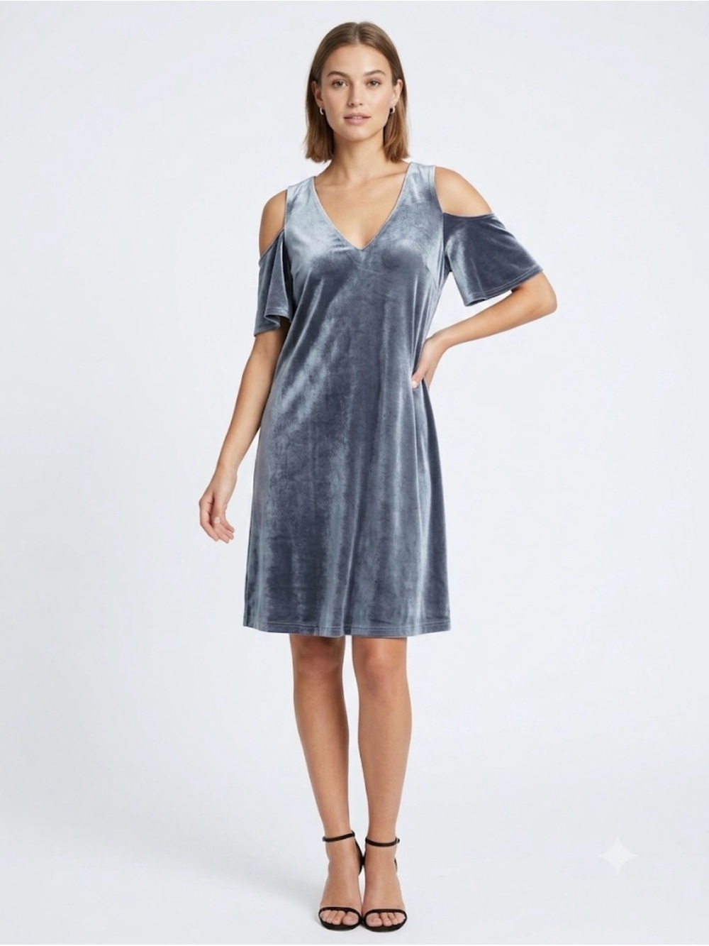 Sugar Lips Cold Shoulder Gray Velvet Dress Size M Metallic Silver